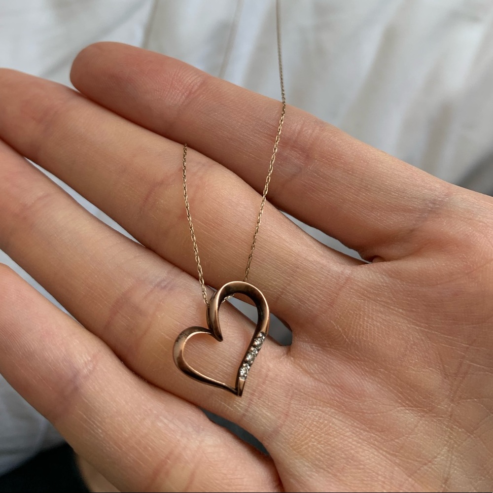 Zales rose gold heart necklace with diamond studs